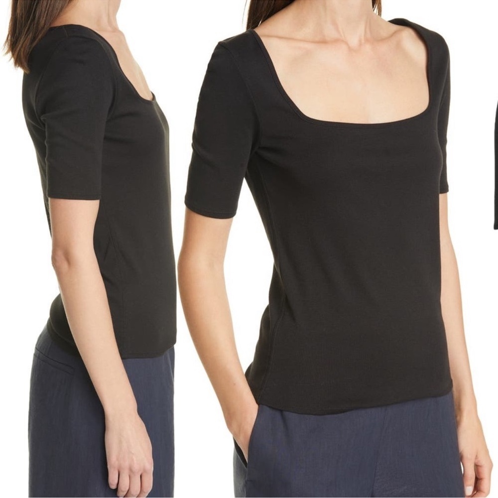 Vince Black Square Neck Short Sleeve Tee - Picture 2 of 3